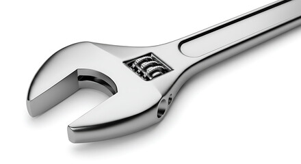 Obraz premium Shiny Chrome Adjustable Wrench Isolated on White Background for Repair and Industrial Use