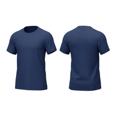 A simple navy blue t-shirt displayed from the front and back showcasing a classic short sleeve design for everyday wear.