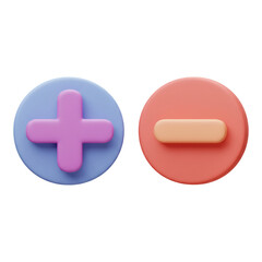 Obraz premium Playful rendered symbols of addition and subtraction representing positive and negative concepts against a neutral backdrop.