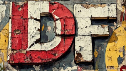 Colorful painted letter on a wall with peeling paint Suitable for design projects