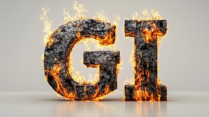 Letters G, H, I. Realistic Black Fire Alphabe