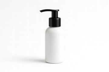 Small Luxury Plastic Pump Bottle Mockup – 250ml White Container with Shiny Black Dispenser Cap for Premium Cosmetic and Skincare Branding