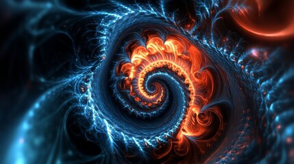 Abstract fractal art with a glowing spiral and swirling patterns