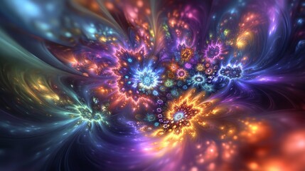 Abstract fractal art with a glowing spiral and swirling patterns