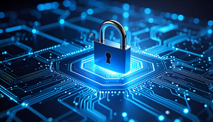 Digital Lock Over Circuit Board Representing Cybersecurity and Data Protection in a Technological Landscape