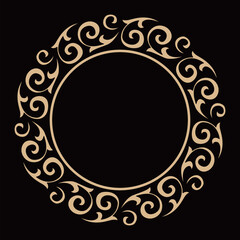 Elegant decorative circular frame features intricate golden swirling patterns on white.