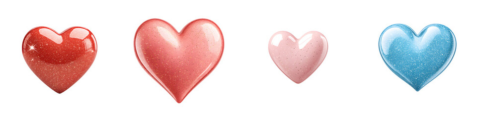 Heart Illustrations in Shades of Red, Pink, and Blue