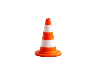 An orange and white traffic cone, isolated on a black background, stands upright with three reflective bands.  It's a simple, iconic warning symbol