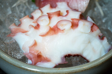 tako sashimi fresh octopus, sliced tako sashimi on ice, japanese tako sashimi dish