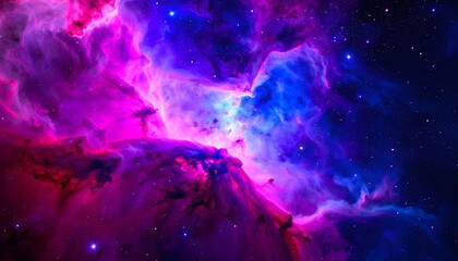 Fototapeta premium Ethereal beauty of a distant galaxy's stellar nursery, a vibrant cosmic nebula glowing with purple and pink light in deep space
