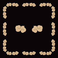 Decorative Asian style cloud patterns form an ornate square frame border.