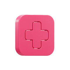 Obraz premium A vibrant pink plus sign icon with rounded edges symbolizing healthcare and medical assistance in a modern and minimalist style.