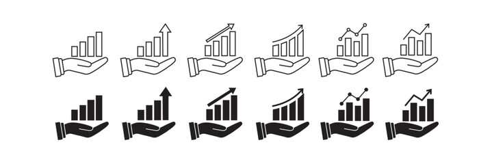 Business Growth and Financial Hand Icon Set