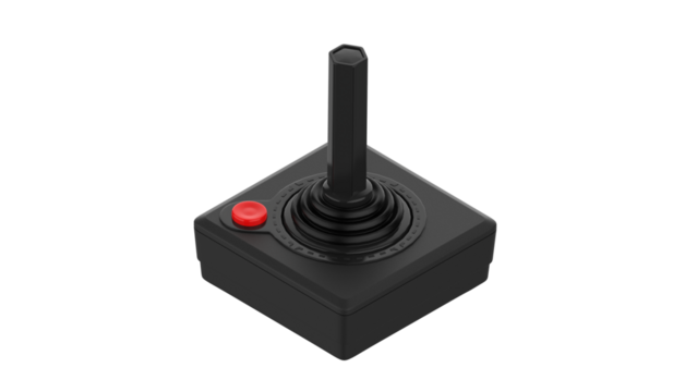 Black joystick arcade play game old classic retro isolated in transparent background