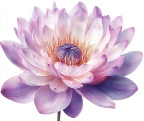 Obraz premium Close-up of a blooming purple and pink lotus flower with detailed delicate petals and intricate center
