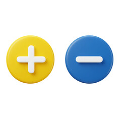 Fototapeta premium Vibrant rendered symbols of addition and subtraction displayed as colorful circular buttons representing mathematical concepts.