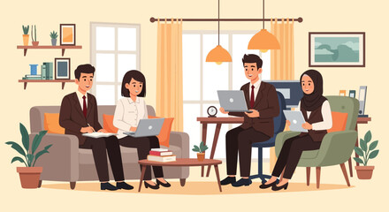 Diverse professionals collaborating remotely on computers in a modern office environment, demonstrating teamwork, digital productivity, and global connectivity.