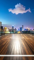 Fototapeta premium Cityscape rooftop basketball court at night