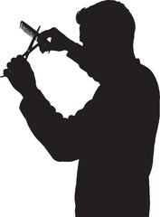 Professional Hair Stylist Barber Silhouette with Scissors and Comb