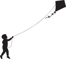 Child Flying Kite Outdoor Fun Silhouette Vector Graphic