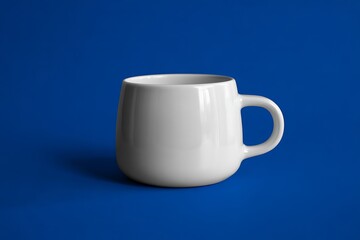 Fototapeta premium White ceramic coffee mug on blue background, for mockup or advertising, isolated on solid color