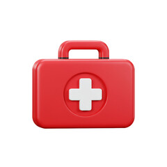 Obraz premium A vibrant red first aid kit with a prominent cross symbol represents health and medical emergency preparedness.