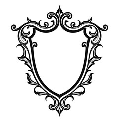 Black ornate shield frame with floral elements decorative