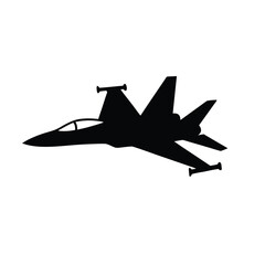 Black silhouette of a fighter jet in flight airplane