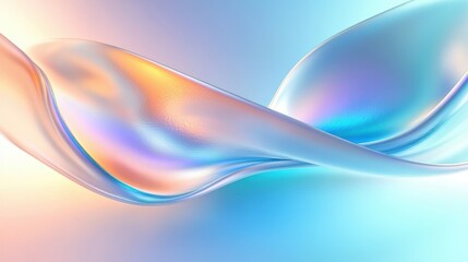 Naklejka premium Smooth flowing translucent ribbons with soft pastel colors blending blues, pinks, and oranges on a light gradient background evoking calm and fluidity