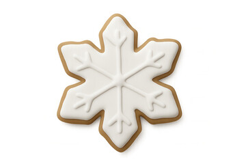 Festive white-frosted gingerbread snowflake cookie in detailed 3d rendering, showcasing intricate winter holiday design against transparent backdrop