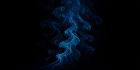 Blue smoke swirling on black background
