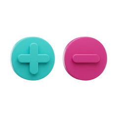 Fototapeta premium Two colorful circular buttons represent addition and subtraction offering a simple visual representation of mathematical concepts.