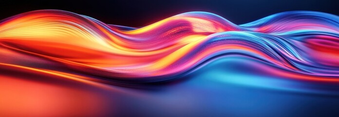 Smooth flowing vibrant waves in red, orange, blue, and purple colors blending in an abstract dynamic motion on a dark background