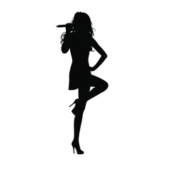 Female singer silhouette holding microphone on stage