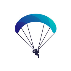 A vibrant blue and teal parachute carries a stylized person through the open air, embodying the thrill of aerial adventure.