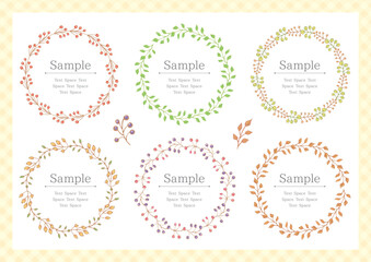 Set of 6 colorful autumnal plant circular frames