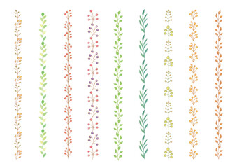 9-piece set of vertical decorative lines featuring autumnal plants