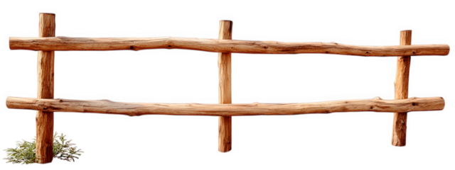 Wooden fence rustic style isolated on transparency background natural texture outdoor garden barrier countryside horizontal brown simple peaceful decorative landscape element