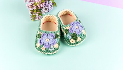 Crochet baby shoes with flowers