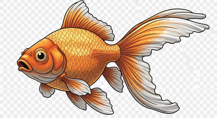 A vibrant orange goldfish with flowing fins and wide-open eyes