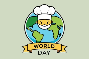 World Chef Day Illustration Featuring Globe and Chef Character with Toque