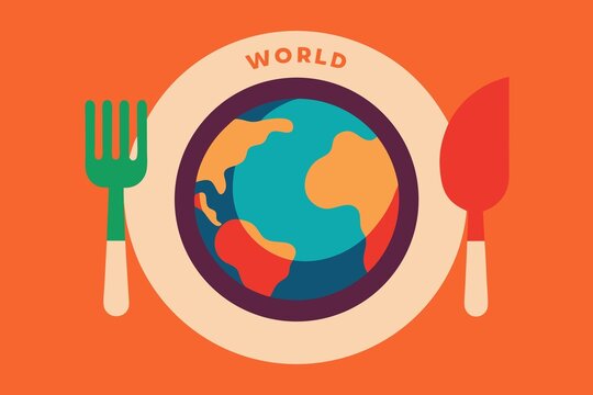 World Food Day Illustration Featuring Earth on a Plate with Cutlery - Powered by Adobe