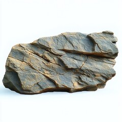 Large rough gray sedimentary rock with cracks and crevices isolated on white background.