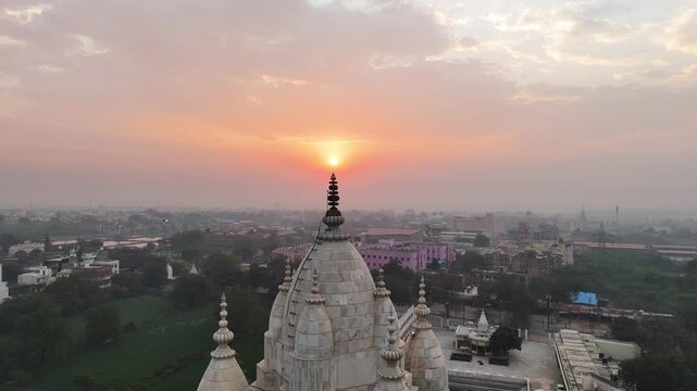 Pagal Baba Temple Vrindavan Sunrise drone view