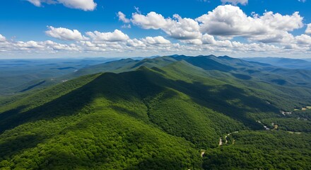 Obraz premium Aerial View of Lush, Green, Rolling Hills and a Valley Road