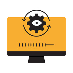 Monitoring & Updates icon.  Screen with Gears for Continuous SEO Performance. Vector illustration.