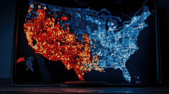 Data visualization of u.S. Population density united states digital map modern technology aerial perspective geographic insights