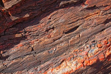 Closeup of a piece of petrified wood at Petrified Forest National Park, Arizona. A vein of...