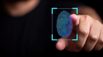 Digital fingerprint security system modern office space technology showcase sleek environment close-up view identity protection