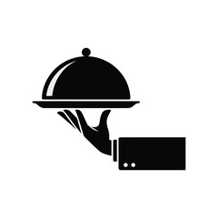 Restaurant Service Icon with Waiter Hand Holding Cloche Tray – Elegant Hospitality, Fine Dining, Hotel Catering, Food Delivery Symbol.